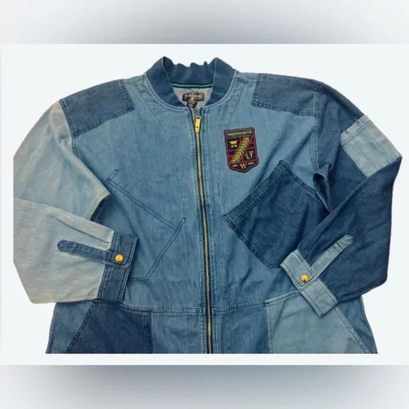 Houston White Streetcore  unisex Trendy denim blue Oversized Jumpsuit - Picture 5 of 12